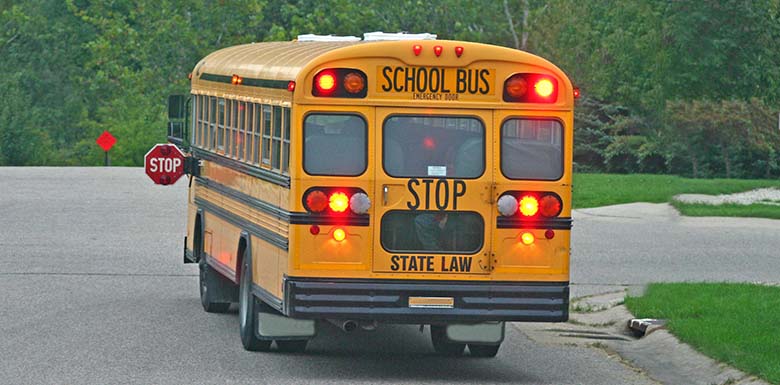 School bus stopped on the road